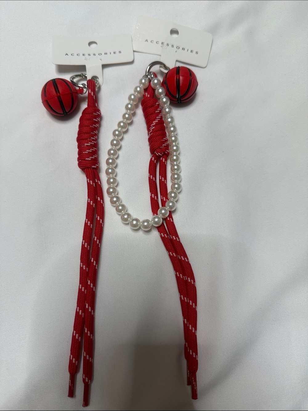 Red Basketball Charm Keychains with Pearl Accent Set of 2 Pack